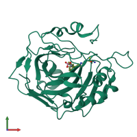 PDB entry 3m5t coloured by chain, front view.