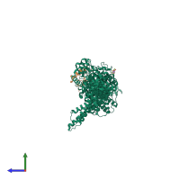 PDB entry 3m63 coloured by chain, side view.