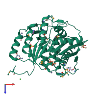 PDB entry 3mbj coloured by chain, top view.