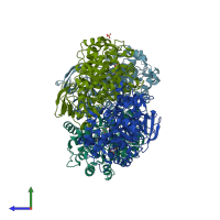 PDB entry 3mdw coloured by chain, side view.