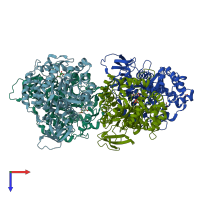 PDB entry 3mdw coloured by chain, top view.