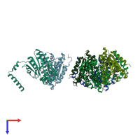 PDB entry 3mf3 coloured by chain, top view.