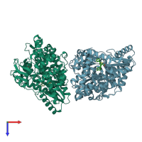 PDB entry 3mf5 coloured by chain, top view.