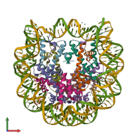 PDB entry 3mgq coloured by chain, front view.