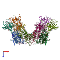 PDB entry 3mi5 coloured by chain, top view.