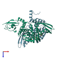 PDB entry 3mj5 coloured by chain, top view.