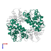 Globin family profile domain-containing protein in PDB entry 3mkb, assembly 1, top view.