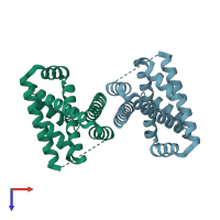 PDB entry 3mlg coloured by chain, top view.