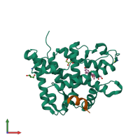 PDB entry 3mnp coloured by chain, front view.