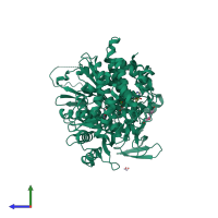 PDB entry 3mnq coloured by chain, side view.