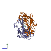 PDB entry 3mnz coloured by chain, side view.