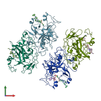 PDB entry 3mo2 coloured by chain, front view.