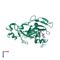 Monomeric assembly 3 of PDB entry 3mo5 coloured by chemically distinct molecules, top view.