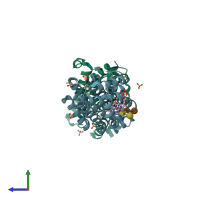 PDB entry 3moo coloured by chain, side view.