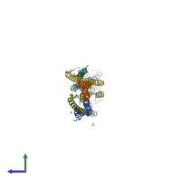 PDB entry 3mtu coloured by chain, side view.