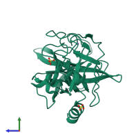 PDB entry 3mu5 coloured by chain, side view.