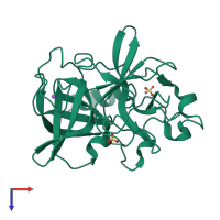 PDB entry 3mu5 coloured by chain, top view.