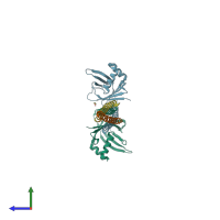 PDB entry 3mud coloured by chain, side view.