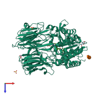 PDB entry 3muo coloured by chain, top view.