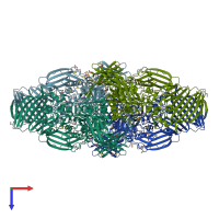 PDB entry 3mv1 coloured by chain, top view.