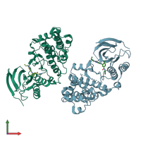 PDB entry 3mvm coloured by chain, front view.