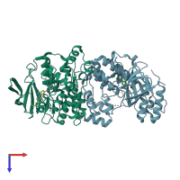 PDB entry 3mvm coloured by chain, top view.