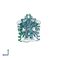 PDB entry 3mx6 coloured by chain, side view.