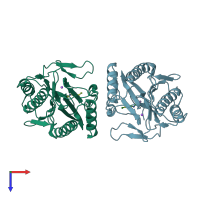 PDB entry 3mx6 coloured by chain, top view.