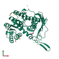 PDB entry 3mz0 coloured by chain, front view.