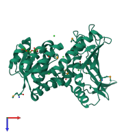 PDB entry 3mz0 coloured by chain, top view.