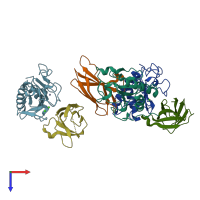 PDB entry 3n1q coloured by chain, top view.