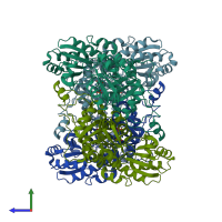 PDB entry 3ndn coloured by chain, side view.