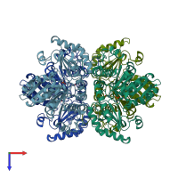 PDB entry 3ndn coloured by chain, top view.