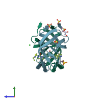 PDB entry 3ndx coloured by chain, side view.