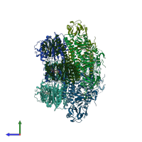 PDB entry 3nhq coloured by chain, side view.