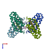 PDB entry 3nmj coloured by chain, top view.