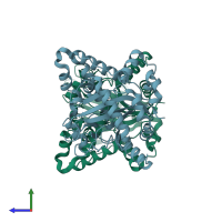 PDB entry 3nnm coloured by chain, side view.