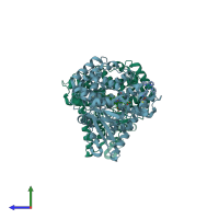 PDB entry 3npl coloured by chain, side view.