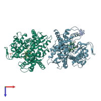 PDB entry 3npl coloured by chain, top view.