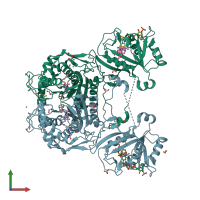 PDB entry 3nrr coloured by chain, front view.