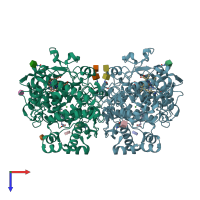 PDB entry 3nt1 coloured by chain, top view.