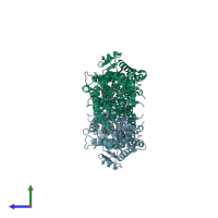 PDB entry 3nz4 coloured by chain, side view.