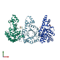 PDB entry 3o07 coloured by chain, front view.