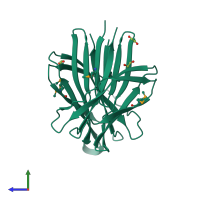 Homo dimeric assembly 1 of PDB entry 3o0l coloured by chemically distinct molecules, side view.