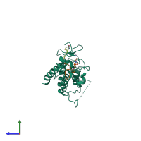 PDB entry 3o34 coloured by chain, side view.