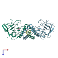 PDB entry 3o6r coloured by chain, top view.