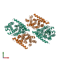 Hetero tetrameric assembly 1 of PDB entry 3oab coloured by chemically distinct molecules, front view.