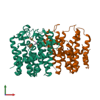 Hetero dimeric assembly 3 of PDB entry 3oab coloured by chemically distinct molecules, front view.