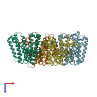 PDB entry 3oab coloured by chain, top view.