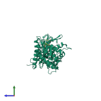 PDB entry 3ocl coloured by chain, side view.